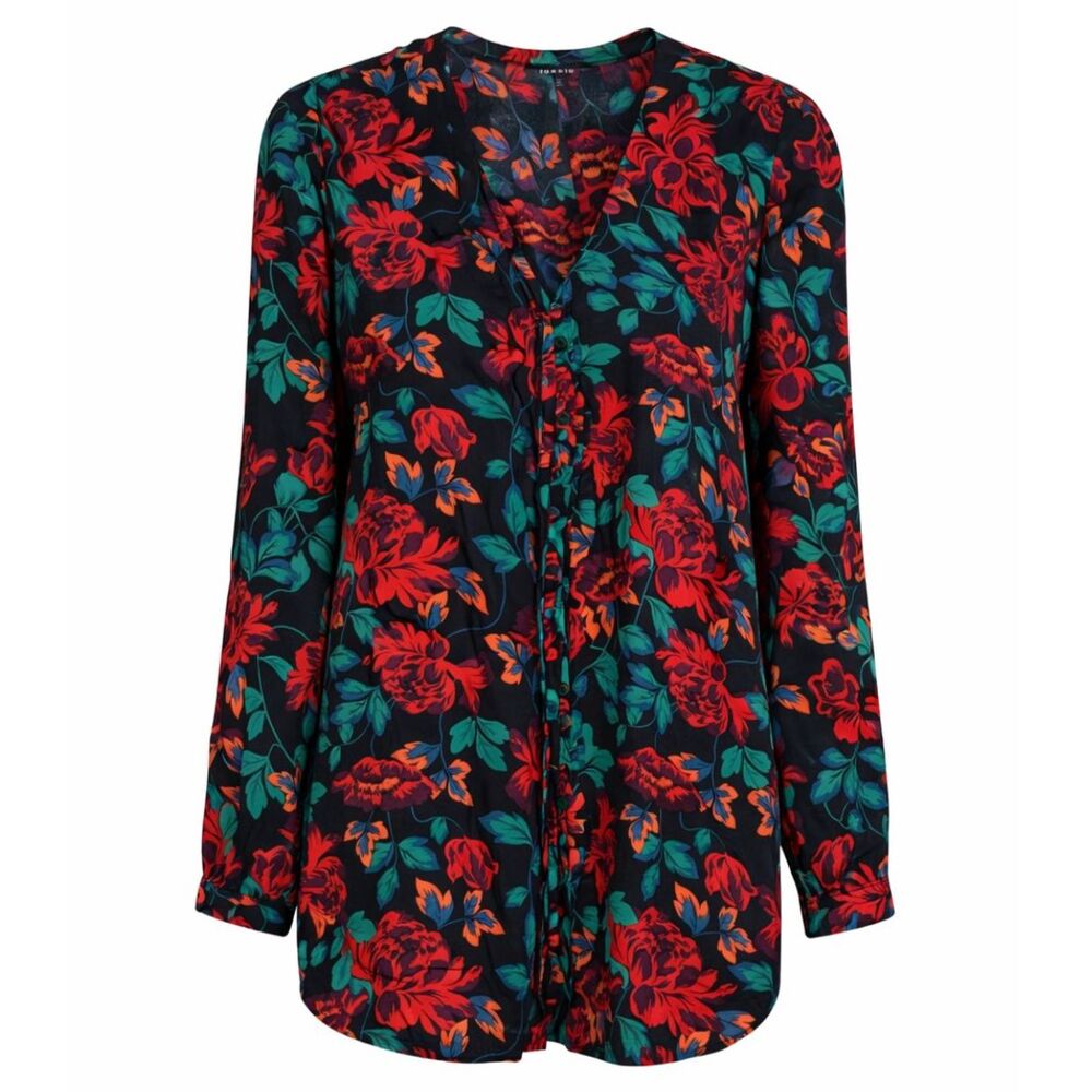 TORRID GEORGETTE PINTUCK BUTTON FRONT CASUAL SEMI SHEER FLORAL BLOUSE SZ. 2(2X)